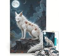 Rompecabezas para Adolescentes de 1000 Piezas Zorro Blanco con Marcas místicas Juego Educativo Mejora la Memoria Regalo de Juego desafiante 50x75cm