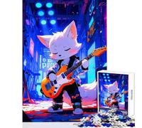 Rompecabezas para Adolescentes de 1000 Piezas Zorro de Anime Tocando la Guitarra en un Paisaje Urbano Juego de ingenio para Mejorar la Memoria Juguete Decorativo para la Pared con póster y Hoja de