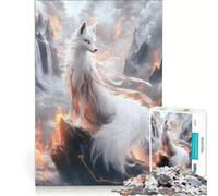 Rompecabezas para Adolescentes de 1000 Piezas Zorro Kitsune Blanco en un Paisaje ardiente Juego Educativo Mejora la Memoria Regalo de Juego desafiante 38x52cm