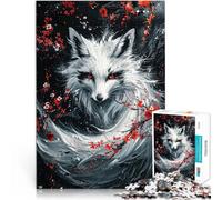 Rompecabezas para Adolescentes de 1000 Piezas Zorro Kitsune Blanco Juego desafiante y Juego Familiar Mejorar el Amor Entre Parejas 52x38cm