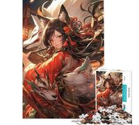 Rompecabezas para Adolescentes de 1000 Piezas Zorro Kitsune Geisha Rompecabezas japonés Juego Familiar Vacaciones en casa Ideal para Pasar el rato cumpleaños (tamaño 38x26cm)