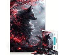Rompecabezas para Adolescentes de 1000 Piezas,Zorro Kitsune Negro,Arte de Borde Premium,Juego de concentración Mental,diversión para el Tiempo Libre,Regalo artístico de Navidad 50x75cm