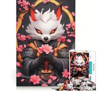 Rompecabezas para Adolescentes de 1000 Piezas Zorro samurái con Flores de Cerezo, Juego práctico, Actividades Divertidas para Hacer en casa, con póster y Hoja de Preguntas a Juego 50x75cm