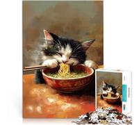 Rompecabezas para Adolescentes de 2000 Piezas Gato Comiendo Ramen Juguetes educativos de Aprendizaje Decoración 70x100cm