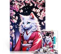Rompecabezas para Adolescentes de 2000 Piezas Gato de Anime con Kimono Análisis y lógica con Piezas de Formas aleatorias Que se entrelazan Completamente 70x100cm