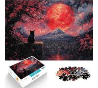 Rompecabezas para Adolescentes de 2000 Piezas Gato Negro bajo la Luna roja Juegos Juguetes Regalo Grandes Regalos y Juguetes 70x100cm