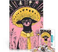 Rompecabezas para Adolescentes de 2000 Piezas Ilustración de Arte Minimalista de un Lindo Chihuahua con Sombrero Juego de ingenio Ideas de Regalos 70x100cm