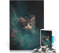 Rompecabezas para Adolescentes de 2000 Piezas Lindo Gatito en Verde Azulado Juego de Preguntas Toda la Familia. 70x100cm