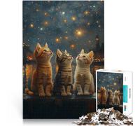 Rompecabezas para Adolescentes de 2000 Piezas Tres Gatitos Mirando Las Estrellas Juguetes de Juego decoración de Pared 70x100cm