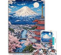 Rompecabezas para Adolescentes del Monte Fuji Japón 1000 Piezas para Adultos Juguetes de Entretenimiento Familiar con póster a Juego y Hoja de Trivia de 38x26cm