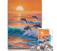 Rompecabezas para Adolescentes: Delfines al Atardecer, Rompecabezas para Adultos, 1000 Piezas, con póster a Juego y Hoja de Trivia para Mayores de 14 años, 50x75cm