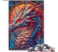 Rompecabezas para Adolescentes: Dragón de vitrales, Juego Familiar antiestrés, desafío difícil Una Obra de Arte para Mayores de 14 años tamaño 26x38cm