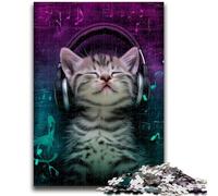 Rompecabezas para Adolescentes: Gatito con Auriculares, Apto para Mayores de 14 años, Juego Intelectual, Juego Educativo para cumpleaños y Navidad, 50x75cm