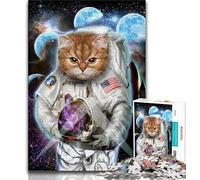 Rompecabezas para Adolescentes: Gato Astronauta explora la Luna Toda la Familia Apto para niños de 14 años (tamaño 75x50cm)