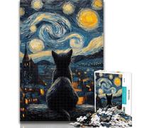 Rompecabezas para Adolescentes Gato bajo Las Estrellas, 1000 Piezas, para Adultos y Adolescentes Entrena tu Cerebro y Tus Manos Regalo de cumpleaños, 50x75cm