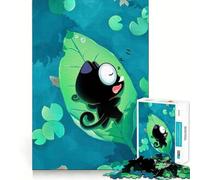 Rompecabezas para Adolescentes Gato Negro durmiendo sobre un nenúfar, 1000 Piezas, Juguete para estimular la lógica, alegría Familiar, Borde Premium, 50x75cm