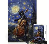 Rompecabezas para Adolescentes Gato Tocando el Violonchelo bajo una Noche Estrellada de 1000 Piezas Entrenamiento Inteligente,recreación Ligera,Corte Impecable,Sorpresa Festiva (38x52cm)