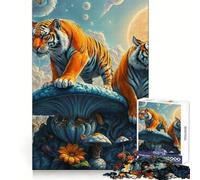 Rompecabezas para Adolescentes Guardianes del Tigre del Bosque Surrealista de Hongos de 1000 Piezas Refuerza la Memoria Divertido y Sencillo Regalo Memorable 38x26cm