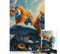 Rompecabezas para Adolescentes Guardianes del Tigre del Bosque Surrealista de Hongos de 1000 Piezas Refuerza la Memoria Divertido y Sencillo Regalo Memorable 38x26cm
