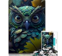 Rompecabezas para Adolescentes: Intensa Mirada de búho Juguetes de Entretenimiento Familiar con póster a Juego y Hoja de Trivia de 38x26cm