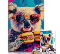 Rompecabezas para Adolescentes: Koala Comiendo una Hamburguesa Juguetes de Entretenimiento Familiar Juego Educativo para cumpleaños y Navidad a Partir de 14 años 38x26cm