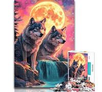 Rompecabezas para Adolescentes Lobo bajo la Luna Rompecabezas para Adultos 1000 Piezas, Juguetes Juegos educativos Alivio del estrés Fomenta el Amor en Pareja 26x38cm
