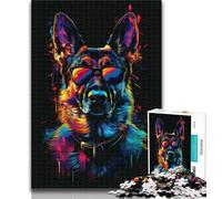 Rompecabezas para Adolescentes: Pastor alemán DJ Neon, 1000 Piezas, Rompecabezas para Adultos y Adolescentes, Juguetes educativos, Juegos antiestrés, decoración única para el hogar y Regalos, 75x50cm