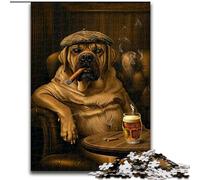 Rompecabezas para Adolescentes: Perro Viejo fumando, para aliviar el estrés y Matar el Tiempo en casa, con póster a Juego y Hoja de Trivia de 38x26cm