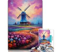 Rompecabezas para Adolescentes: Pintura de un Molino de Viento 1000 Piezas para aliviar el estrés Pasar el rato interacción Entre Padres e Hijos 75x50cm