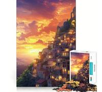 Rompecabezas para Adolescentes Pueblo al Atardecer en el acantilado de 1000 Piezas Mejora la Memoria, relájate, Bordes precisos, Regalo increíble 38x52cm