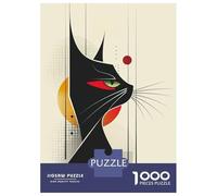 Rompecabezas para Adolescentes Rompecabezas De 1000 Piezas Abstract Black Cat Vector Portrait with Red Eyes Juegos Relajantes Desafío Difícil Actividades Divertidas En Casa 38x26cm/1000pcs
