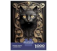 Rompecabezas para Adolescentes Rompecabezas De 1000 Piezas Black Cat Golden Art Deco Rompecabezas para Adultos Juego Práctico Corte De Precisión Reducción del Estrés Regalos 70x50cm/1000pcs