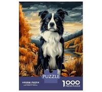 Rompecabezas para Adolescentes Rompecabezas De 1000 Piezas Border Collie in Autumn Landscape Juegos Relajantes Desafío Difícil Actividades Divertidas En Casa 38x26cm/1000pcs
