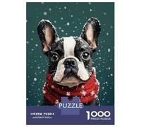 Rompecabezas para Adolescentes Rompecabezas De 1000 Piezas Boston Terrier in Christmas Outfit Festive Dog Wall Art Rompecabezas para Adultos Juego Práctico Corte De Precisión Reducción del Estrés Reg