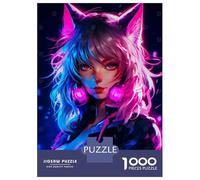 Rompecabezas para Adolescentes Rompecabezas De 1000 Piezas Cat Girls Neon Pink Rompecabezas para Adultos Juego Práctico Corte De Precisión Reducción del Estrés Regalos 52x38cm/1000pcs