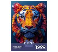 Rompecabezas Para Adolescentes Rompecabezas De 1000 Piezas Colorful Tiger Portrait on Dark Background Rompecabezas Para Adultos Juego Práctico Corte De Precisión Reducción Del Estrés Regalos 38x26cm/1