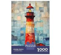 Rompecabezas para Adolescentes Rompecabezas De 1000 Piezas Lighthouse Watercolor Art Patchwork Lighthouse at Sunset Juegos Relajantes Desafío Difícil Actividades Divertidas En Casa 52x38cm/1000pcs