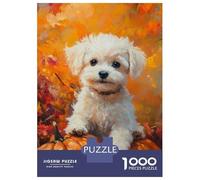 Rompecabezas para Adolescentes Rompecabezas De 1000 Piezas Maltese Puppy with Pumpkins in Autumn Painting Autumn Dog Art Rompecabezas para Adultos Juego Práctico Corte De Precisión Reducción del Estr