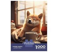Rompecabezas para Adolescentes Rompecabezas De 1000 Piezas Shiba Inu Coffee Cute Dog Rompecabezas para Adultos Juego De Ingenio Una Obra De Arte Ayuda A Ejercitar El Cerebro 38x26cm/1000pcs