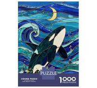 Rompecabezas para Adolescentes Rompecabezas De 1000 Piezas Stained Glass Orca Juegos Relajantes Desafío Difícil Actividades Divertidas En Casa 38x26cm/1000pcs
