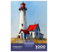 Rompecabezas para Adolescentes Rompecabezas De 1000 Piezas Watercolor Lighthouse with Red Roof House Juegos Relajantes Desafío Difícil Actividades Divertidas En Casa 38x26cm/1000pcs