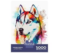 Rompecabezas para Adolescentes Rompecabezas De 1000 Piezas Watercolor Siberian Husky Rompecabezas para Adultos Juego De Ingenio Una Obra De Arte Ayuda A Ejercitar El Cerebro 70x50cm/1000pcs