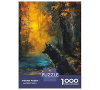 Rompecabezas para Adolescentes Rompecabezas De 1000 Piezas Wolf in Autumn Forest Painting Rompecabezas para Adultos Juego Práctico Corte De Precisión Reducción del Estrés Regalos 38x26cm/1000pcs