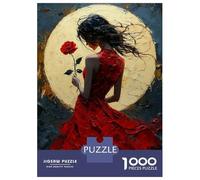 Rompecabezas para Adolescentes Rompecabezas De 1000 Piezas Woman in Red Dress with Rose Rompecabezas para Adultos Juego Práctico Corte De Precisión Reducción del Estrés Regalos 38x26cm/1000pcs