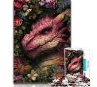 Rompecabezas para Adolescentes Rompecabezas de bebé dragón de Flores para Adultos 1000 Piezas con póster a Juego y Hoja de Trivia para Mayores de 14 años 38x26cm