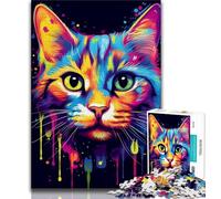 Rompecabezas para Adolescentes: Rompecabezas de Gatos con grafitis Coloridos Juguetes de Entretenimiento Familiar con póster a Juego y Hoja de Trivia de 38x26cm