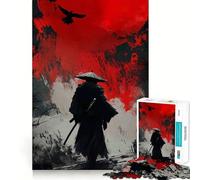 Rompecabezas para Adolescentes Samurái con Luna Roja y Cuervos de 1000 Piezas Rompecabezas Mental Informal y Relajante Regalo conmovedor (38x26cm)