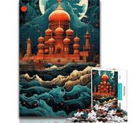 Rompecabezas para Adolescentes Taj Mahal navegando sobre Las Olas Rompecabezas para Adultos de 1000 Piezas, con póster a Juego y Hoja de Trivia para Mayores de 14 años 26x38cm