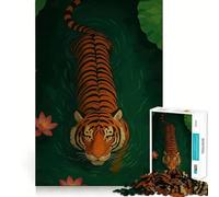 Rompecabezas para Adolescentes Tigre Nadando en el Agua con Flor de Loto de 1000 Piezas Refuerza la Memoria Divertido y Sencillo Regalo Memorable 50x75cm