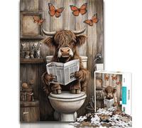 Rompecabezas para Adolescentes: Vaca de Las Tierras Altas en el baño 1000 Piezas Ideal para aliviar el estrés Pasar el rato y Entre Padres e Hijos 75x50cm